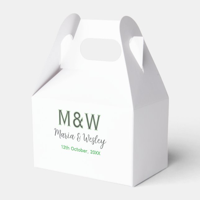 Monogram par grått grönt  modern romantisk dejt presentaskar (Framsidan Sidan)