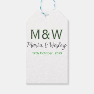 Monogram par grått grönt modern romantisk dejt presentetikett