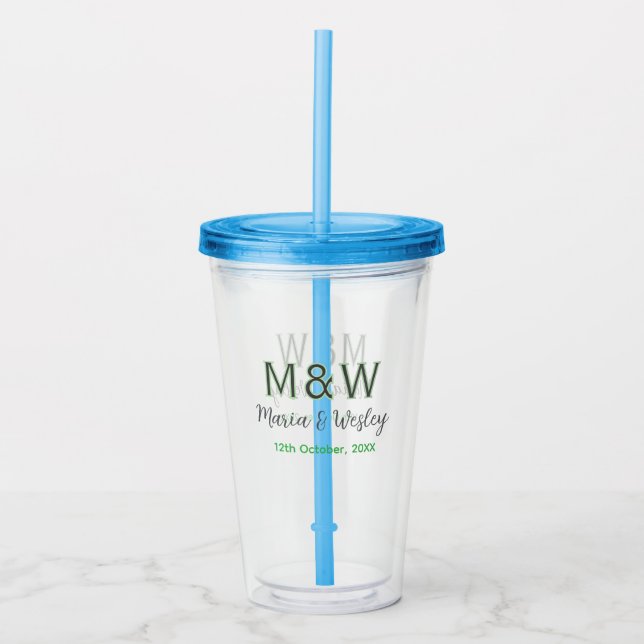 Monogram par grått grönt  modern romantisk dejt take away mugg (Framsida)