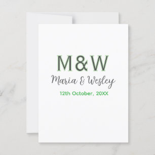Monogram par grått grönt modern romantisk dejt vykort