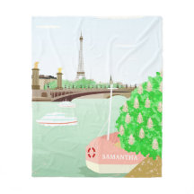 Monogram Paris Cityscape Vår Fleece Blanket