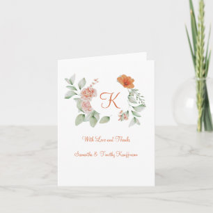 Monogram Päron Grön Blommig Bröllop Tack Anteckningskort