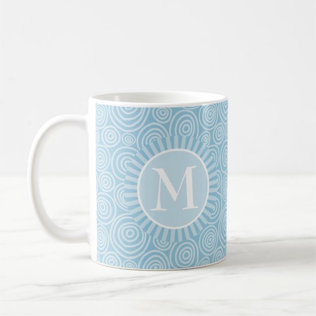 Monogram Pastel Blue Spiral - Personlig Kaffemugg (Vänster)