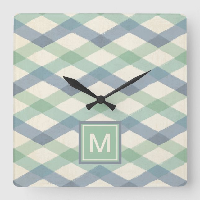 Monogram | Pastel Geometric Mönster Fyrkantig Klocka (Framsida)