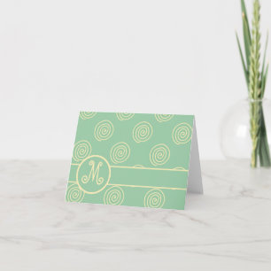 Monogram Pastel Gult Swirls på mjuk Grönt Anteckningskort