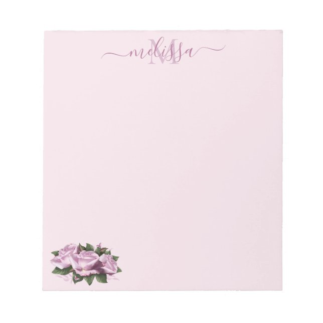 Monogram Pastel Lavender Ro Flower Anteckningsbloc Anteckningsblock (Framsida)