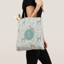 Monogram Pastel med hjort Fawn och Flowers Tygkasse