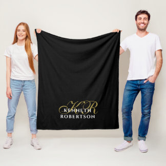 Monogram Pastel Pink Gold Black Minimalist Stylish Fleecefilt
