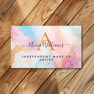Monogram Pastel Rainbow och Guld Modern Marble Visitkort