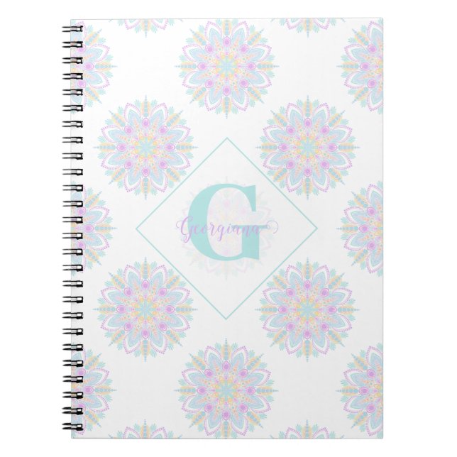 Monogram Pastel Rainbow Sundae Polka Dot Mandala Anteckningsbok (Framsidan)