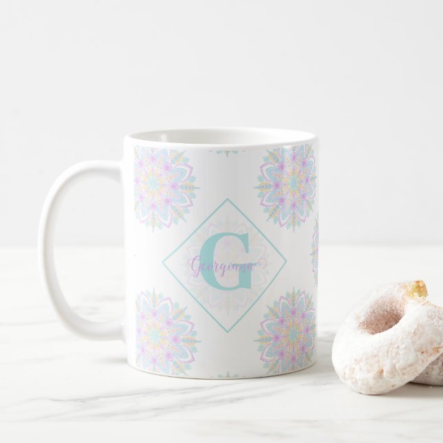 Monogram Pastel Rainbow Sundae Polka Dot Mandala Kaffemugg (Med munk)