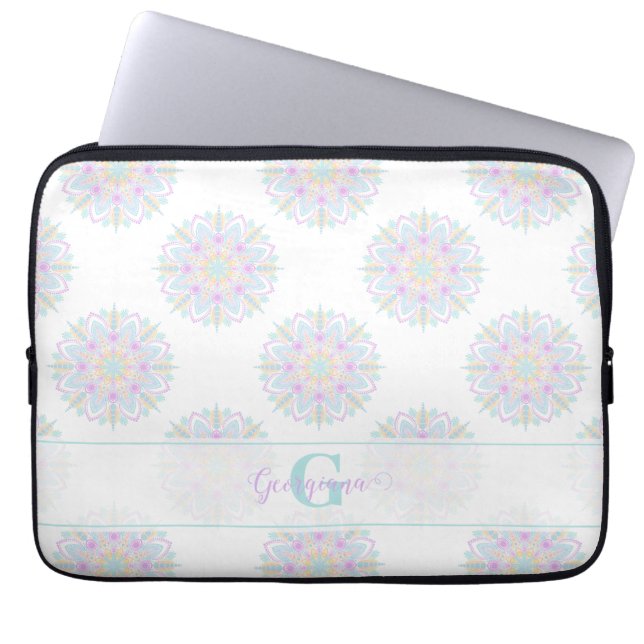 Monogram Pastel Rainbow Sundae Polka Dot Mandala Laptop Fodral (Framsidan)