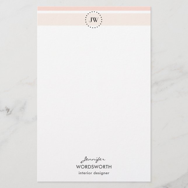 Monogram Pastel Rand Professionell Stationery Brevpapper (Framsida)