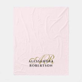 Monogram Pastel Rosa Guld Black Minimalist Snyggt Fleecefilt