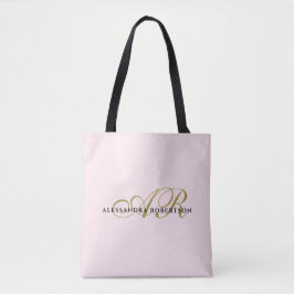 Monogram pastel rosa guld svart elegant chic tygkasse