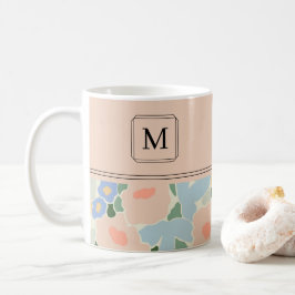 Monogram Pastel Rosa Light Blue Flower Mönster Kaffemugg