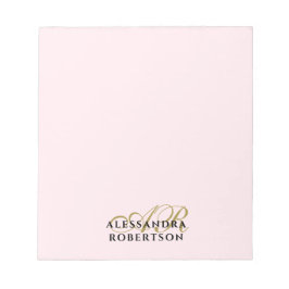 Monogram Pastel Rosa Minimalist Elegant Guld Black Anteckningsblock