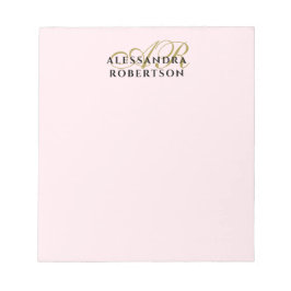 Monogram Pastel Rosa Snyggt Minimalist Guld Black Anteckningsblock