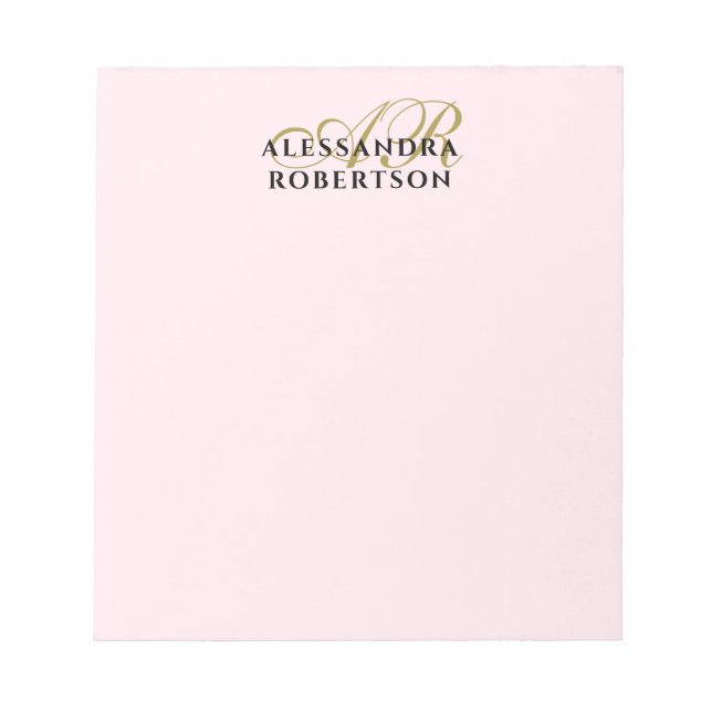Monogram Pastel Rosa Snyggt Minimalist Guld Black Anteckningsblock (Framsida)