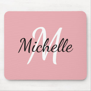 Monogram Pastel Rosa & White Lägg till ditt namn Musmatta