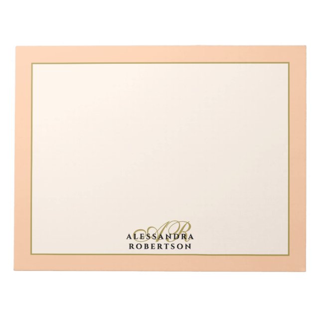 Monogram Pastell Orange Persika Elfenben Guld Mini Anteckningsblock (Framsida)