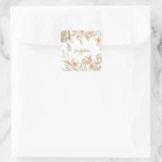 Monogram pastell rosa baby himmel baby blommig des fyrkantigt klistermärke