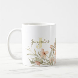Monogram pastell rosa baby himmel blomma design kaffemugg