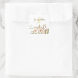 Monogram pastell rosa babyblå blomma design fyrkantigt klistermärke