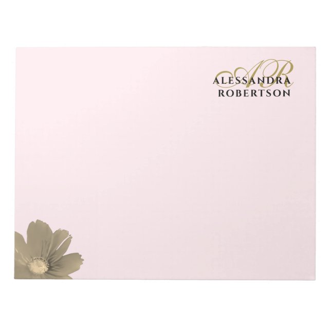 Monogram Pastell Rosa Guld Blommig Akvarell Chic Anteckningsblock (Framsida)