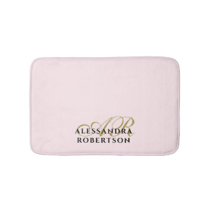 Monogram Pastell Rosa Guld Svart Minimalistisk Sty Badrumsmatta