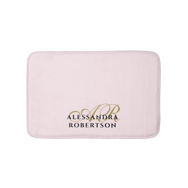 Monogram Pastell Rosa Guld Svart Minimalistisk Sty Badrumsmatta (Framsidan)