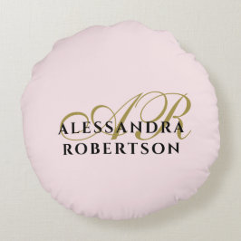 Monogram Pastell Rosa Guld Svart Stilren Minimalis Rund Kudde
