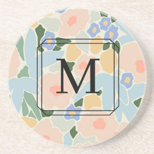 Monogram Pastell Rosa Ljusblommig Mönster Coa Underlägg