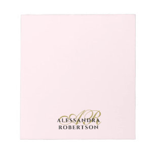 Monogram Pastell Rosa Minimalistisk Elegant Guld S Anteckningsblock