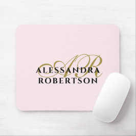 Monogram Pastell Rosa Stilren Guld Svart Minimalis Musmatta