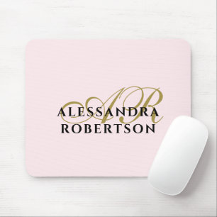 Monogram Pastell Rosa Stilren Guld Svart Minimalis Musmatta
