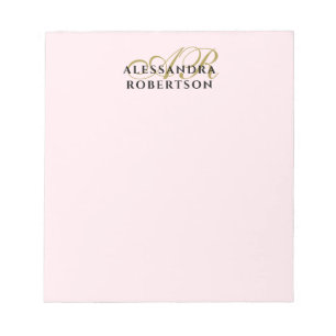 Monogram Pastell Rosa Stilren Minimalistisk Guld S Anteckningsblock