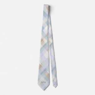 Monogram Pastell Rutig Tartan Pulverblå Kräm Slips