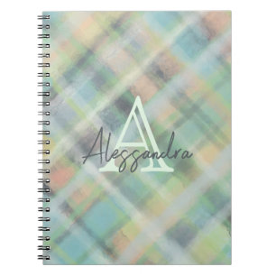 Monogram pasteltartan teal gult grått grönt anteckningsbok