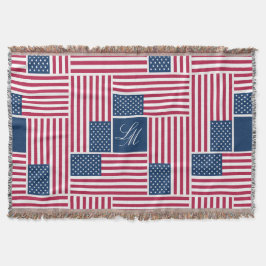 Monogram Patriotisk Amerikansk Flagga Americana Filt
