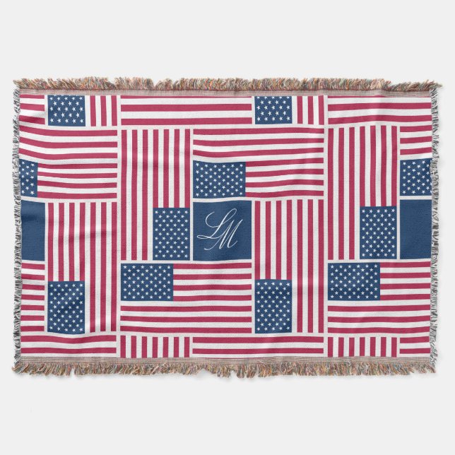 Monogram Patriotisk Amerikansk Flagga Americana Filt (Framsidan)