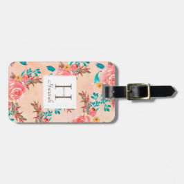 Monogram Peach Blommigt Watercolor Mönster Bagagebricka
