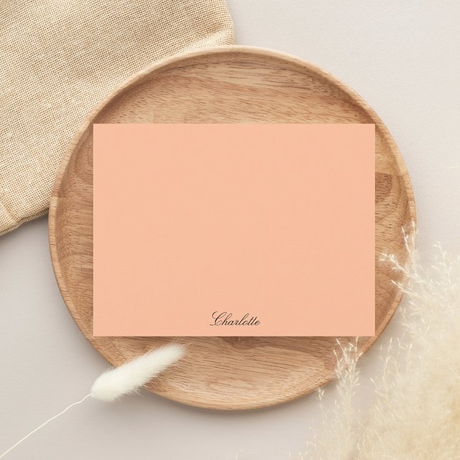 Monogram Peach-minimalistisk modern skriptAnpassni Anteckningskort (Pink Mongram Script Modern Note Card)