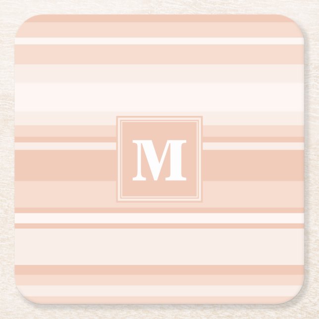 Monogram peach rand underlägg papper kvadrat (Framsidan)