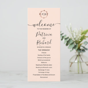 Monogram Peach Ro Gold Foil-Bröllopsprogrammet Program