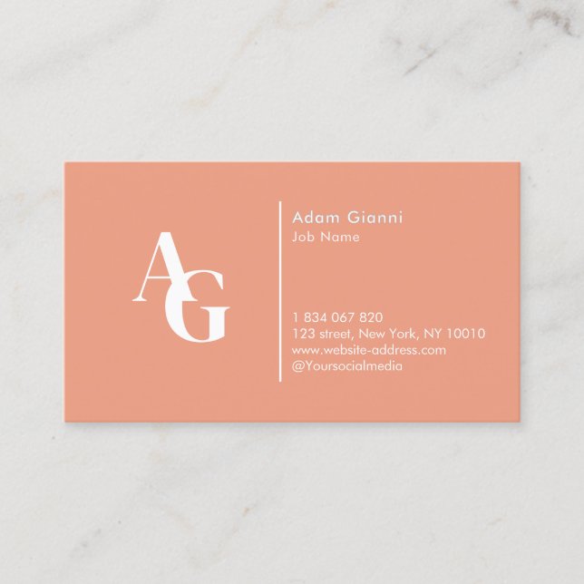 Monogram Peach Rosa Affärskort Visitkort (Framsida)
