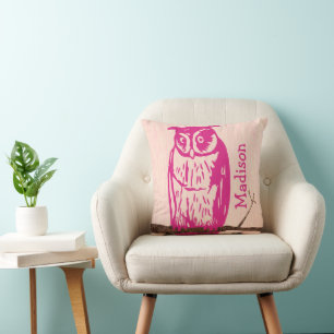Monogram Peach Rosa Flicka Vintage Uggla Kudde