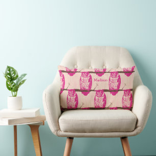 Monogram Peach Rosa Flicka Vintage Uggla Lumbarkudde