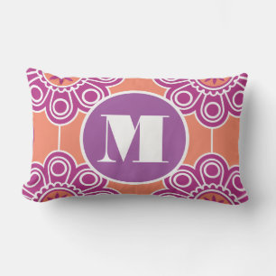 Monogram Peach Rosa Lila Modern Flower Blommigt Lumbarkudde