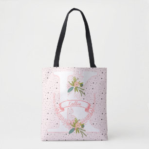 Monogram Peachy Rosa Random Dot & Boho Blommigt Tygkasse